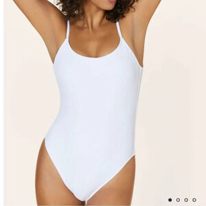 Andie Swim The Laguna One Piece LT‎ Swimsuit White Ribbed size L Tall NWT